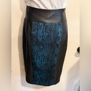 Thalia Sodi Faux Leather Pencil Skirt with Teal Snake-Print Panel NWT